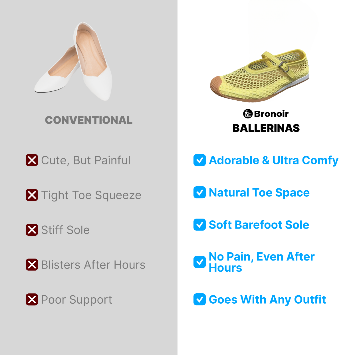 Bronoir Dana Pure - Elegant & Supportive Ballerinas for Daily Comfort