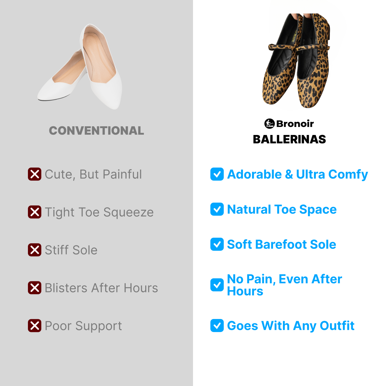 Bronoir Alma Shine - Elegant & Supportive Ballerinas for Daily Comfort