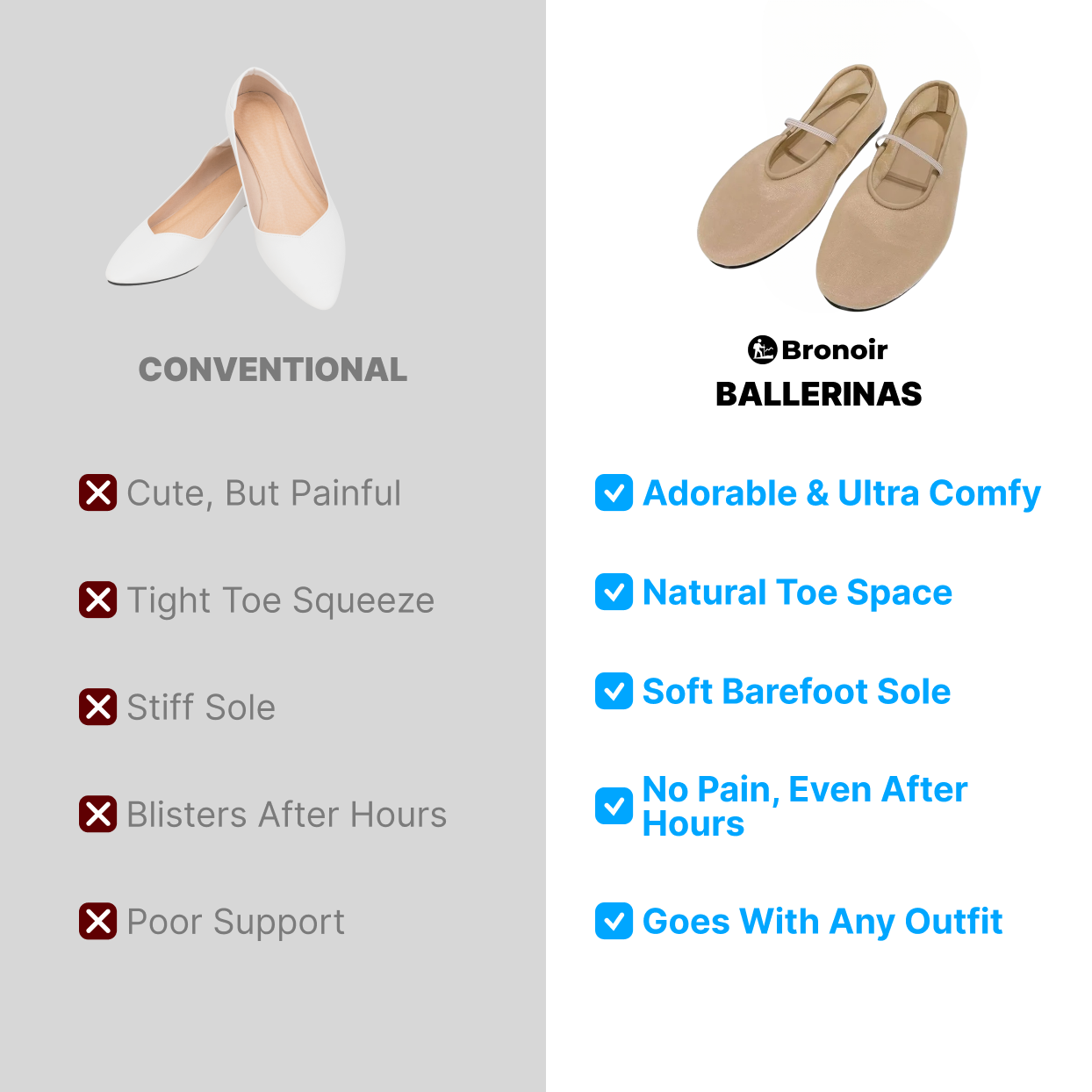 Bronoir Rina Soft - Elegant & Supportive Ballerinas for Daily Comfort